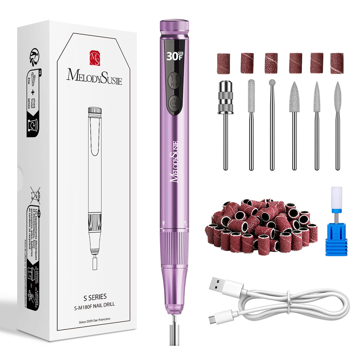SM180F Pen-Shaped Rechargeable Nail Drill 30,000RPM - Rose Gold - 图片2