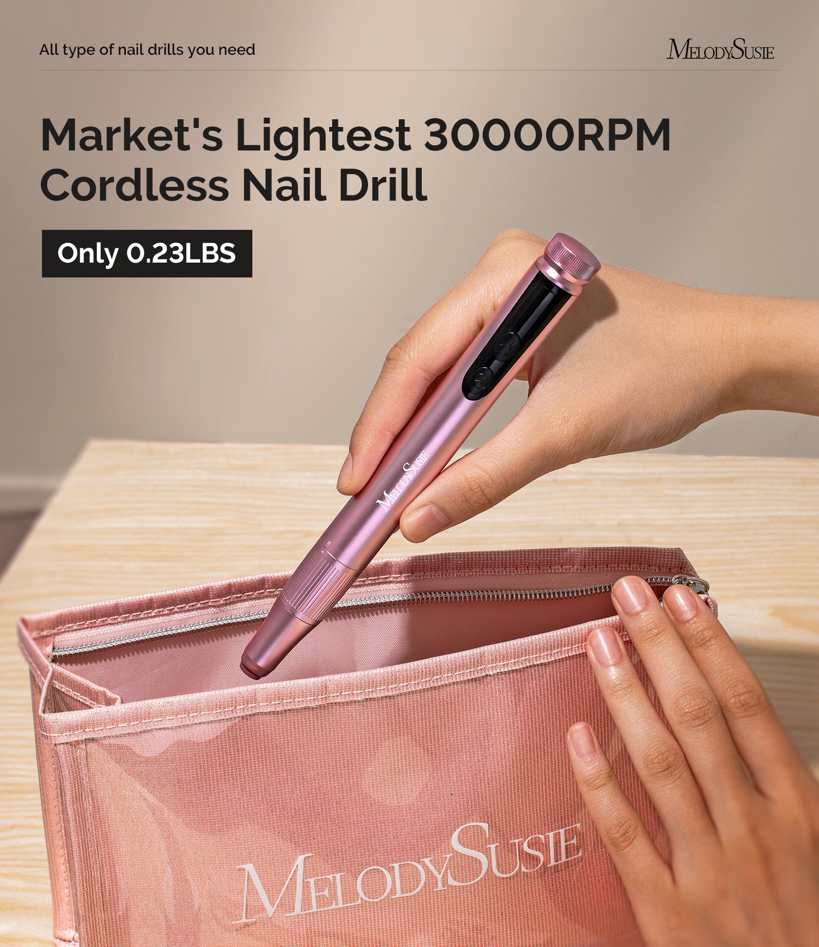 SM180F Pen-Shaped Rechargeable Nail Drill 30,000RPM - Rose Gold - 图片5