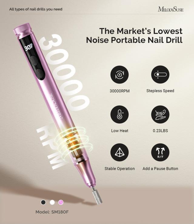 SM180F Pen-Shaped Rechargeable Nail Drill 30,000RPM - Rose Gold