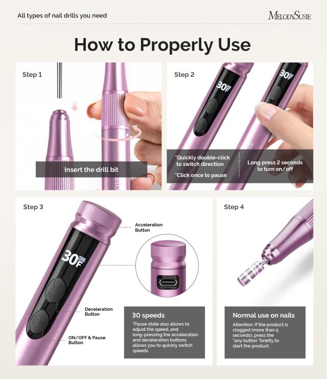 SM180F Pen-Shaped Rechargeable Nail Drill 30,000RPM - Rose Gold