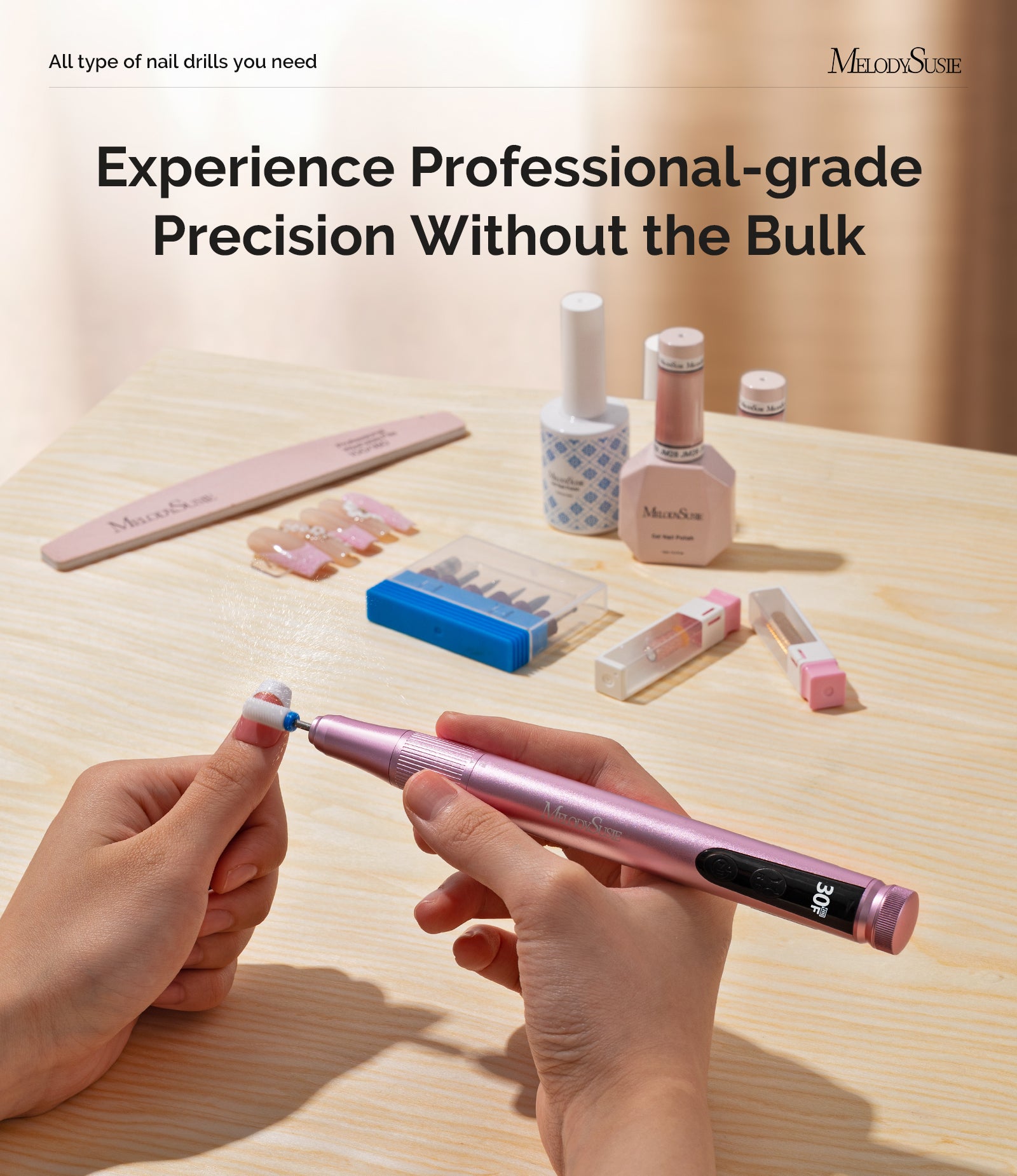 SM180F Pen-Shaped Rechargeable Nail Drill 30,000RPM - Rose Gold - 图片6