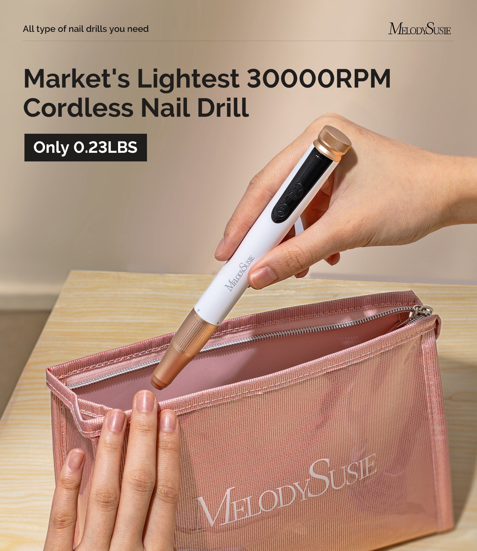 SM180F Pen-Shaped Rechargeable Nail Drill 30,000RPM - White - 图片4
