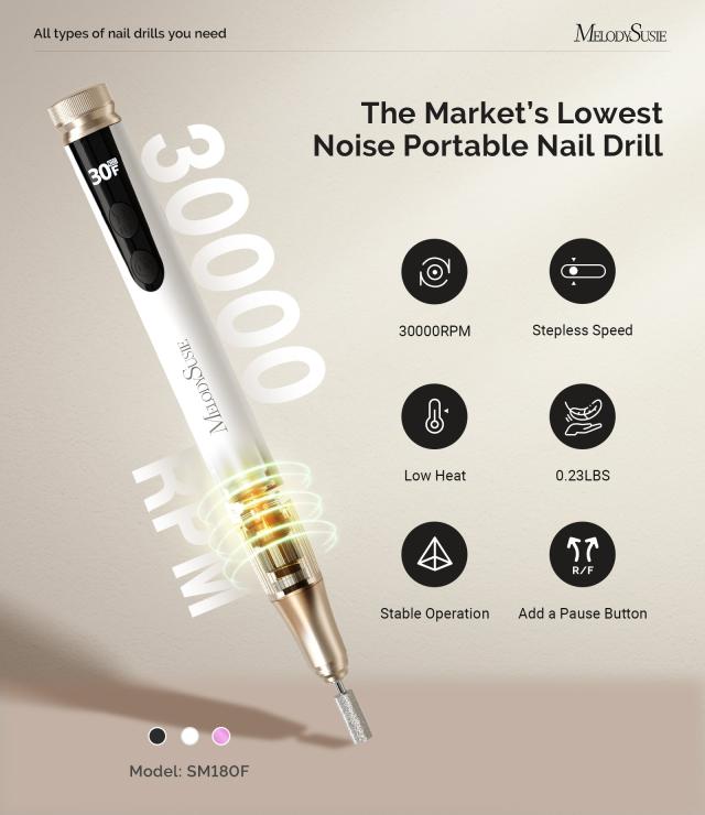 SM180F Pen-Shaped Rechargeable Nail Drill 30,000RPM - White