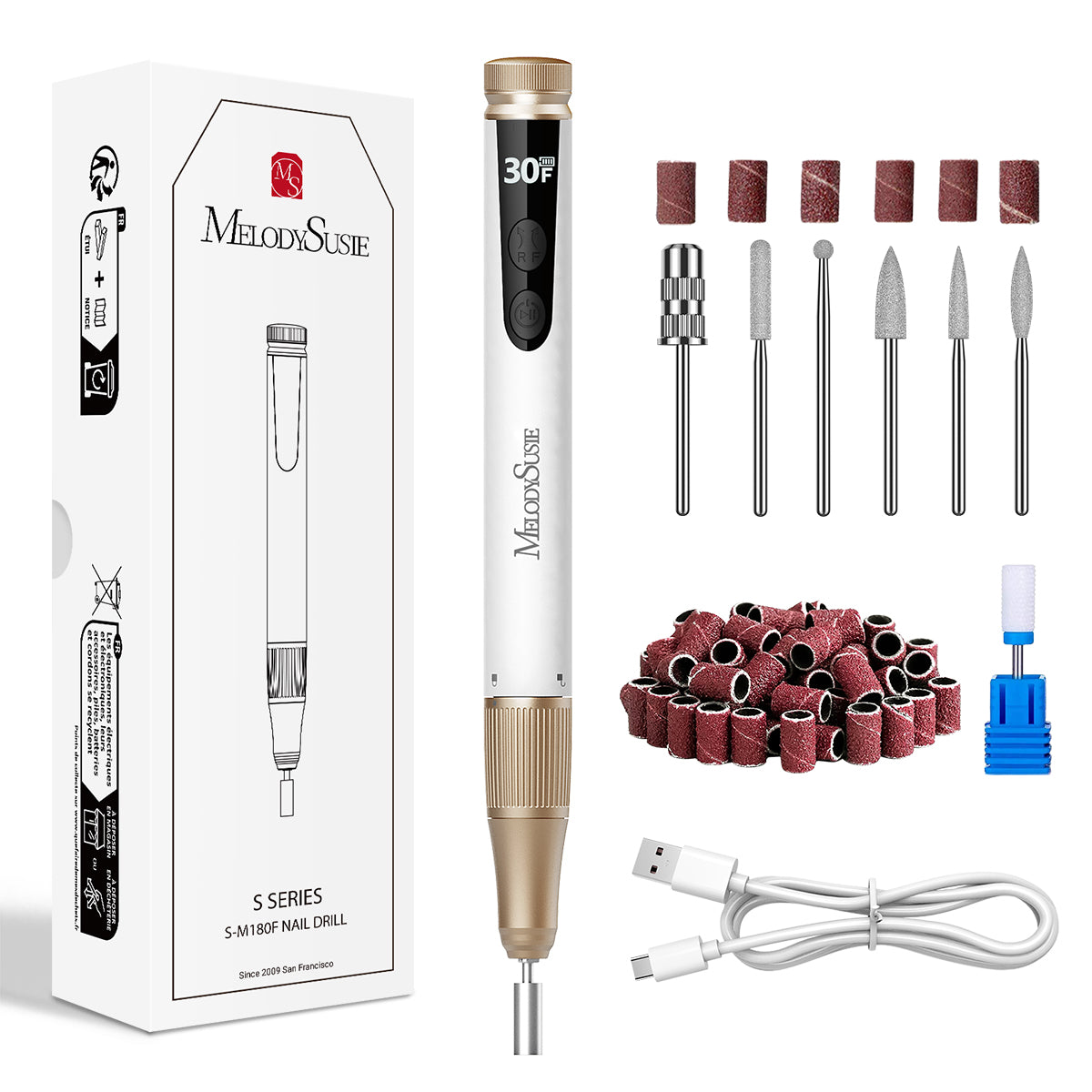 SM180F Portable & Stepless Speed Rechargeable Nail Drill 30000RPM - 图片2