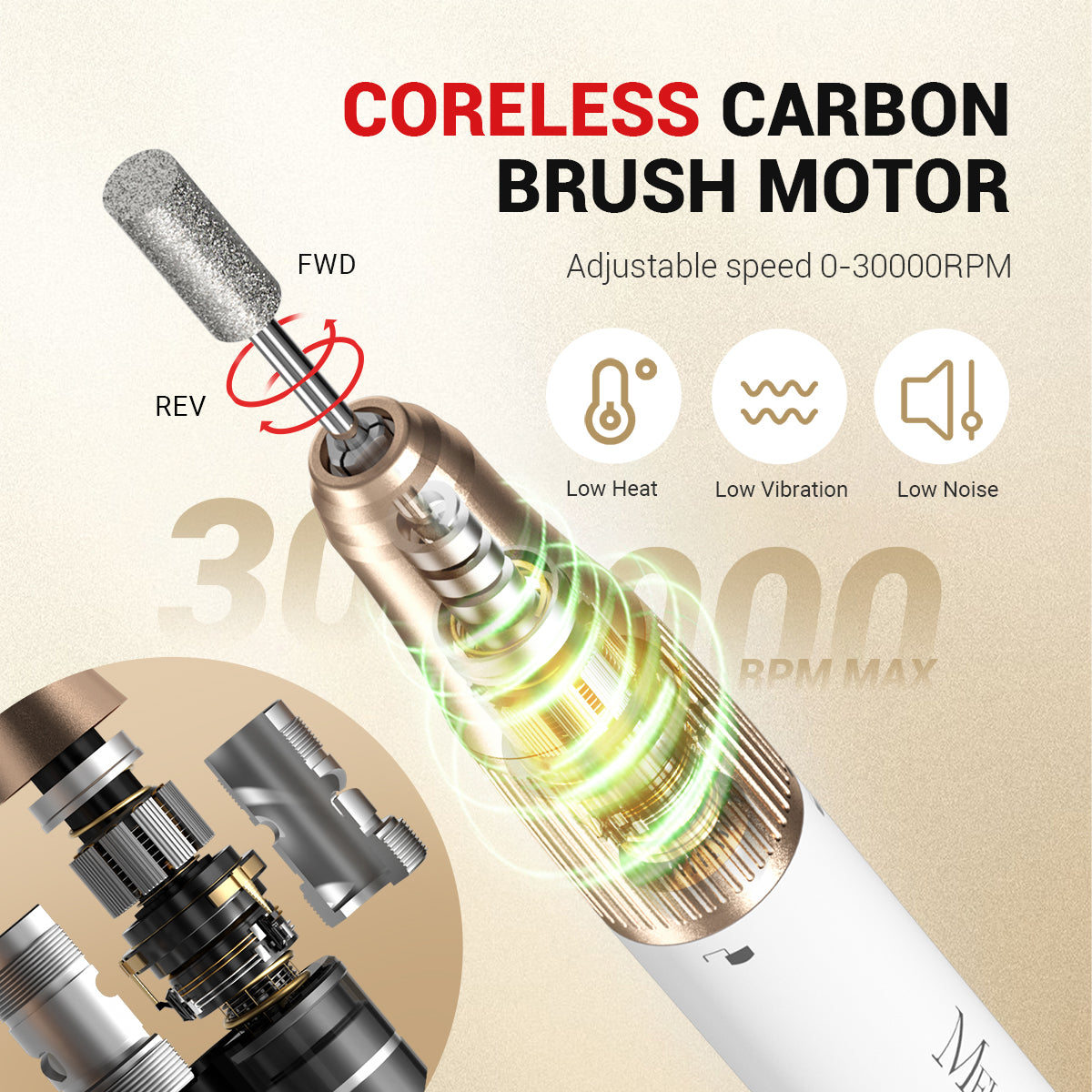 SM180F Portable & Stepless Speed Rechargeable Nail Drill 30000RPM - 图片3