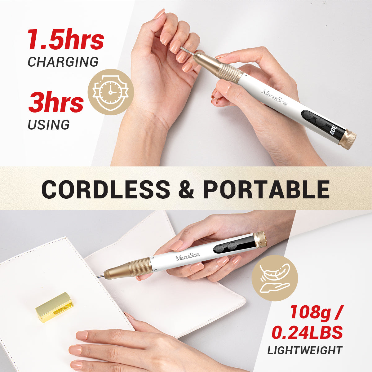 SM180F Portable & Stepless Speed Rechargeable Nail Drill 30000RPM - Student Kit - 图片6