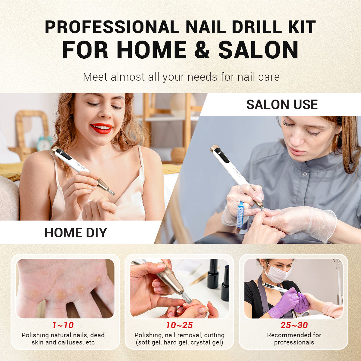 SM180F Portable & Stepless Speed Rechargeable Nail Drill 30000RPM - Student Kit - 图片7