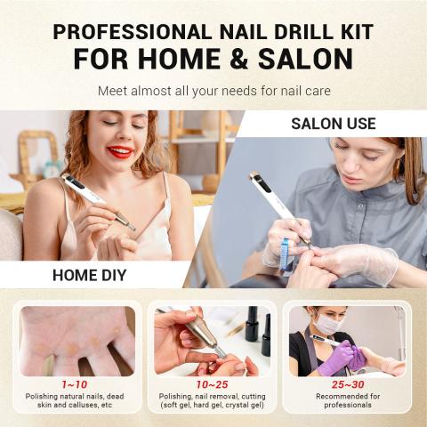 SM180F Portable & Stepless Speed Rechargeable Nail Drill 30000RPM - Student Kit