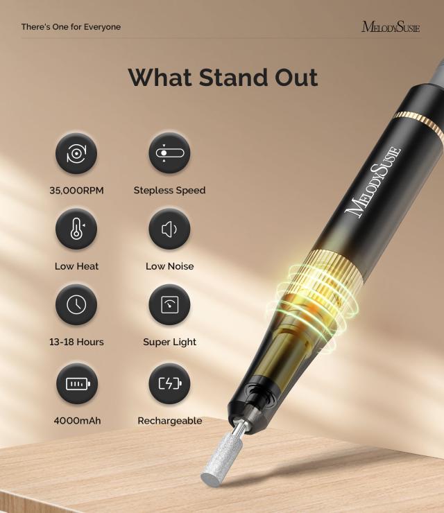 SM200F Clip-On Advanced Rechargeable Nail Drill 35,000RPM - Black