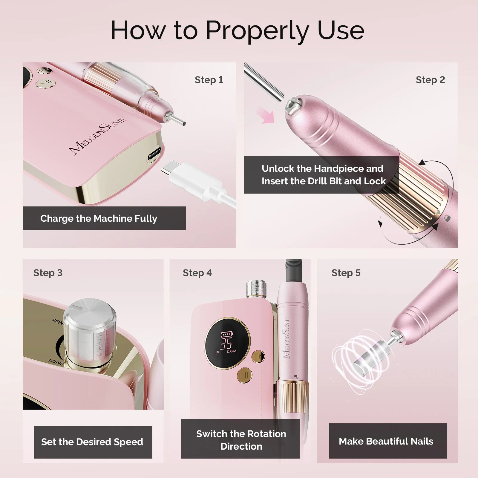 SM200F Plus Clip-On Advanced Rechargeable Nail Drill 35,000RPM - 图片3