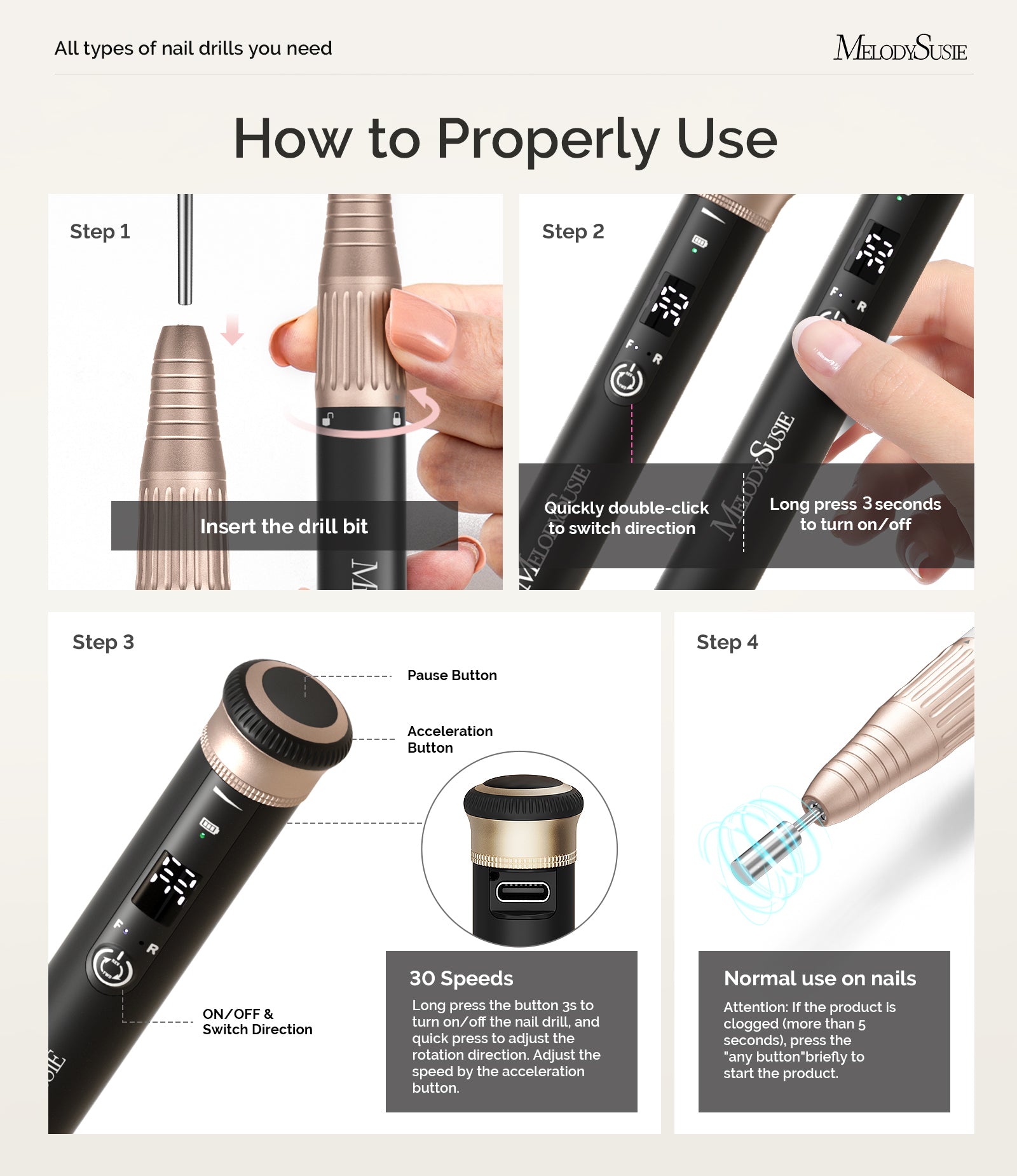 SM220G Pen-Shaped Rechargeable Nail Drill 30,000RPM - Black - 图片7