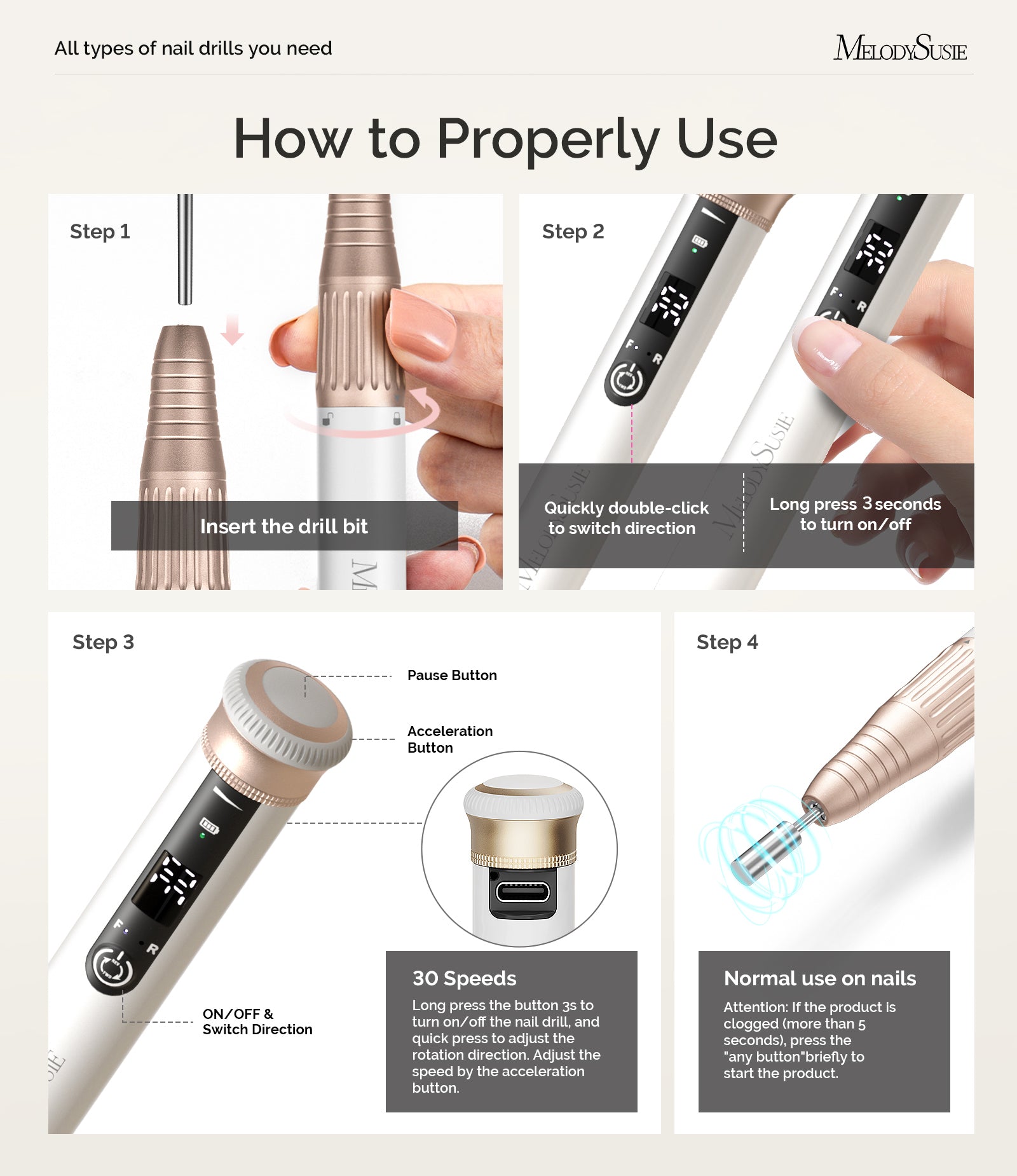 SM220G Pen-Shaped Rechargeable Nail Drill 30,000RPM - White - 图片7