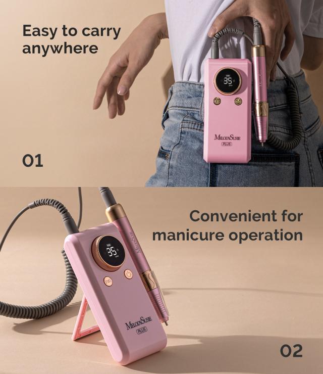 SM330G Clip-On Advanced Rechargeable 2-in-1 Nail Drill with Built-In Stand 35,000RPM - Pink