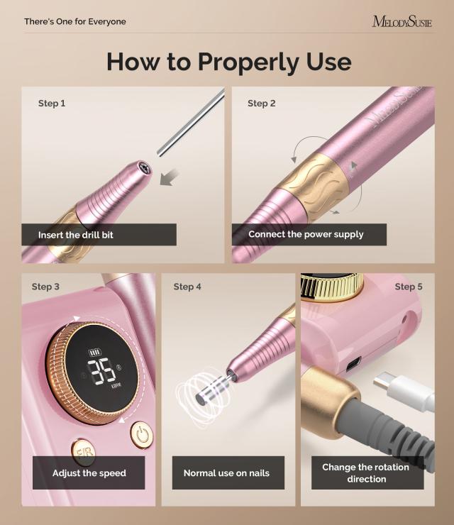 SM330G Clip-On Advanced Rechargeable 2-in-1 Nail Drill with Built-In Stand 35,000RPM - Pink