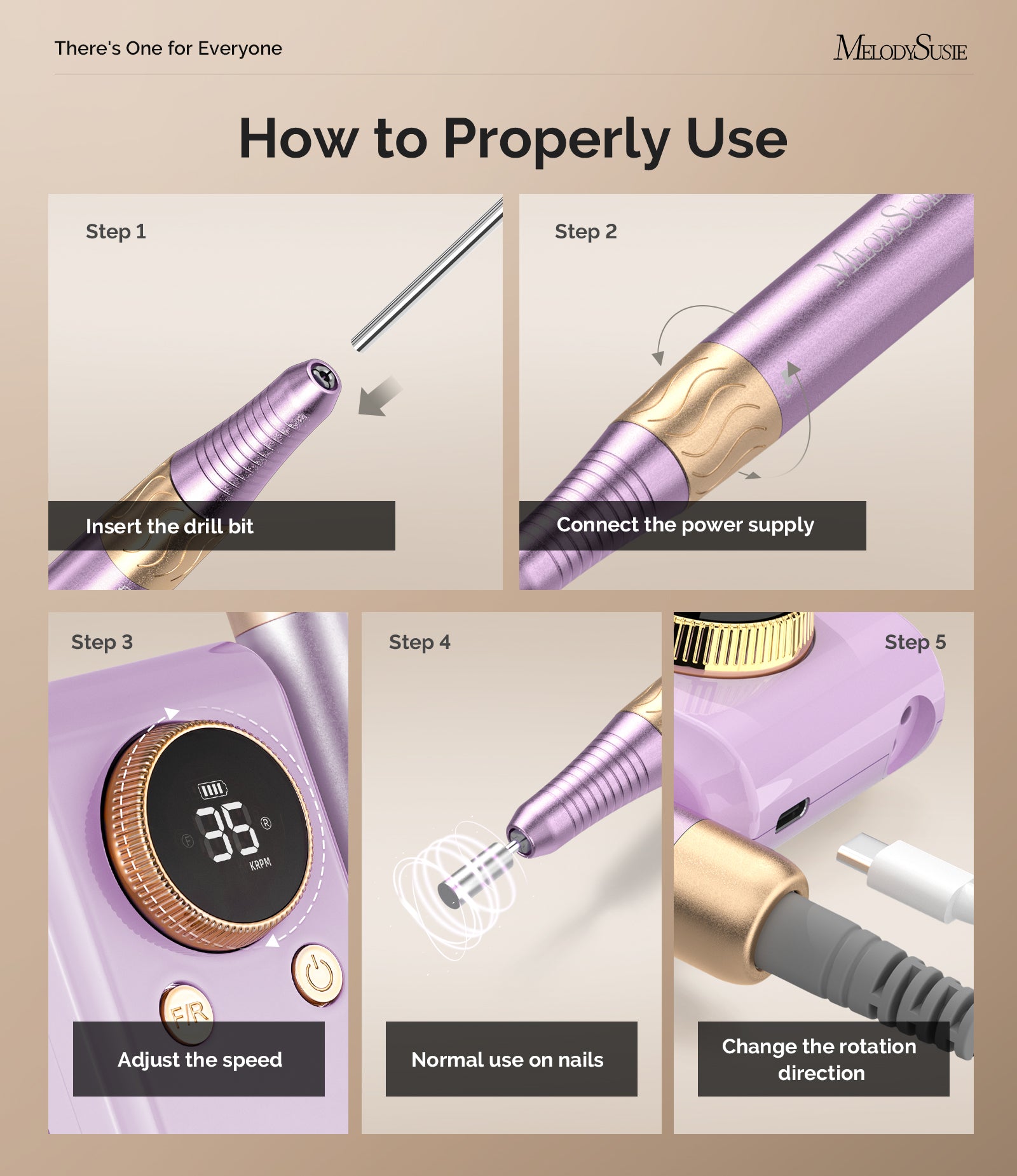 SM330G Clip-On Advanced Rechargeable 2-in-1 Nail Drill with Built-In Stand 35,000RPM - Purple - 图片4