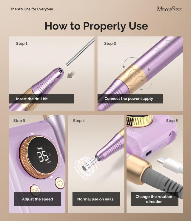SM330G Clip-On Advanced Rechargeable 2-in-1 Nail Drill with Built-In Stand 35,000RPM - Purple