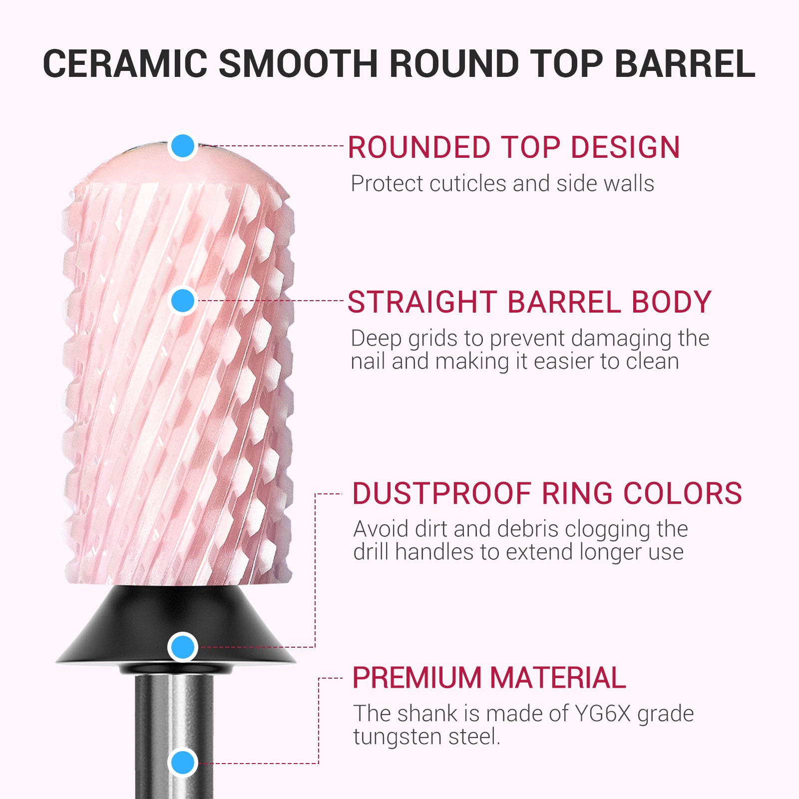 Smooth Round Top Large Barrel Ceramic Nail Drill Bit - 图片3