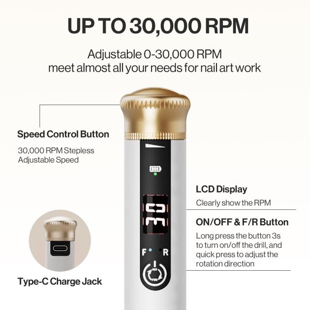 SP1(SM220E) Pen-Shaped Rechargeable Nail Drill 30,000RPM Set