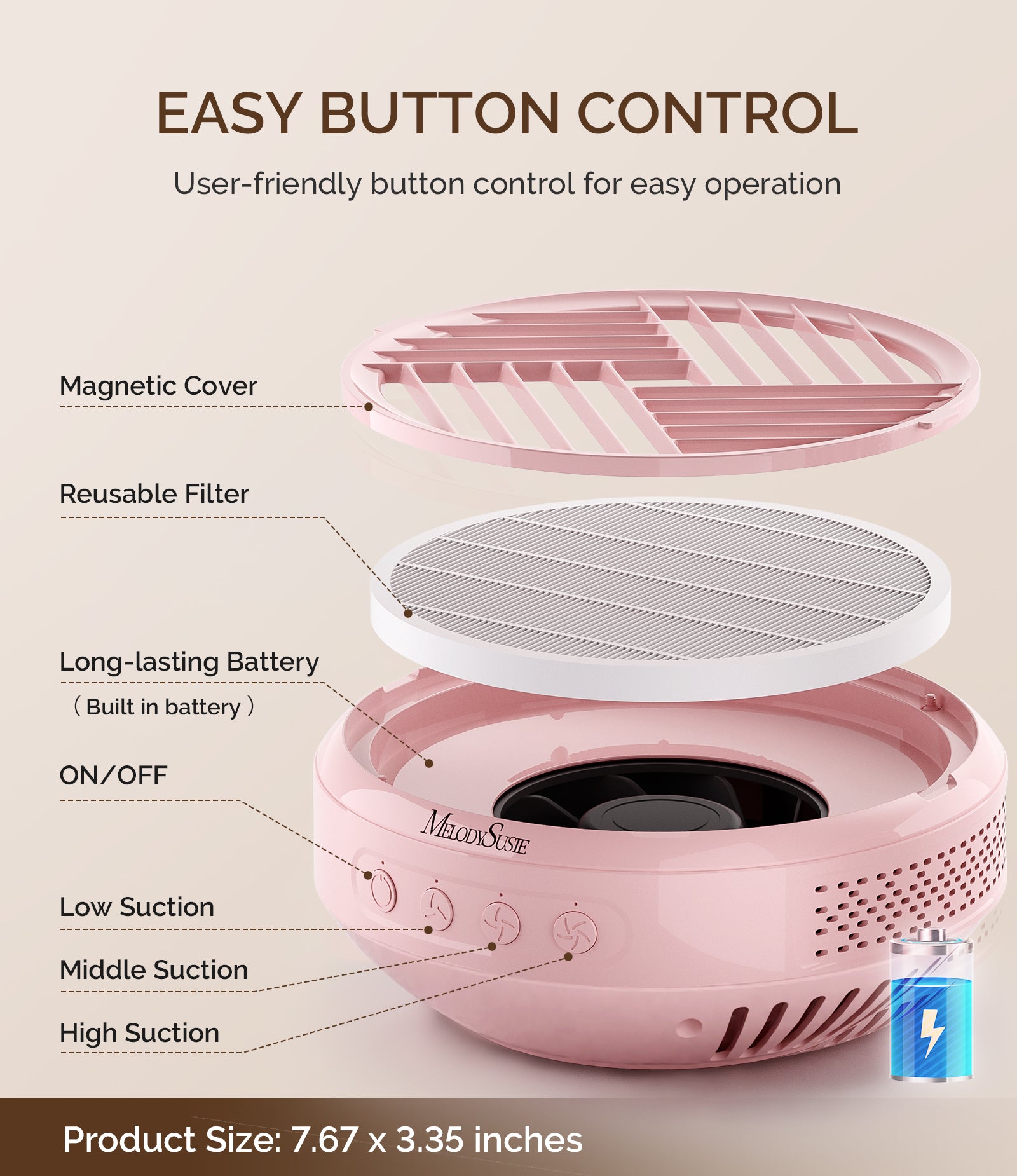 SProR Cordless & Rechargeable Nail Dust Collector - Pink - 图片6