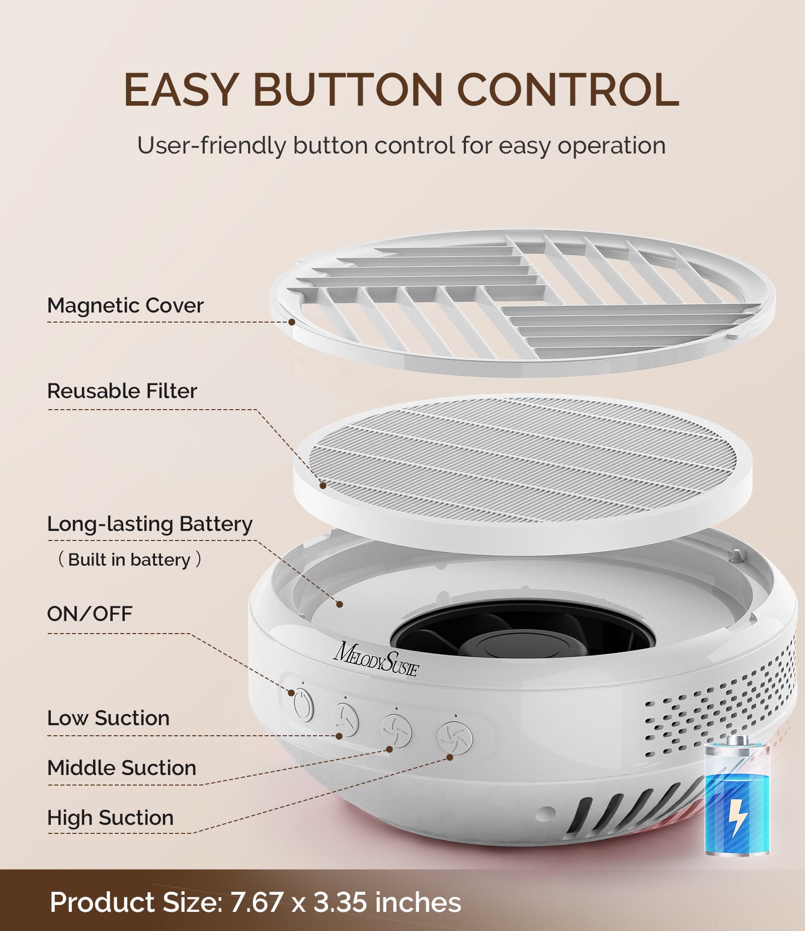 SProR Cordless & Rechargeable Nail Dust Collector - White - 图片5
