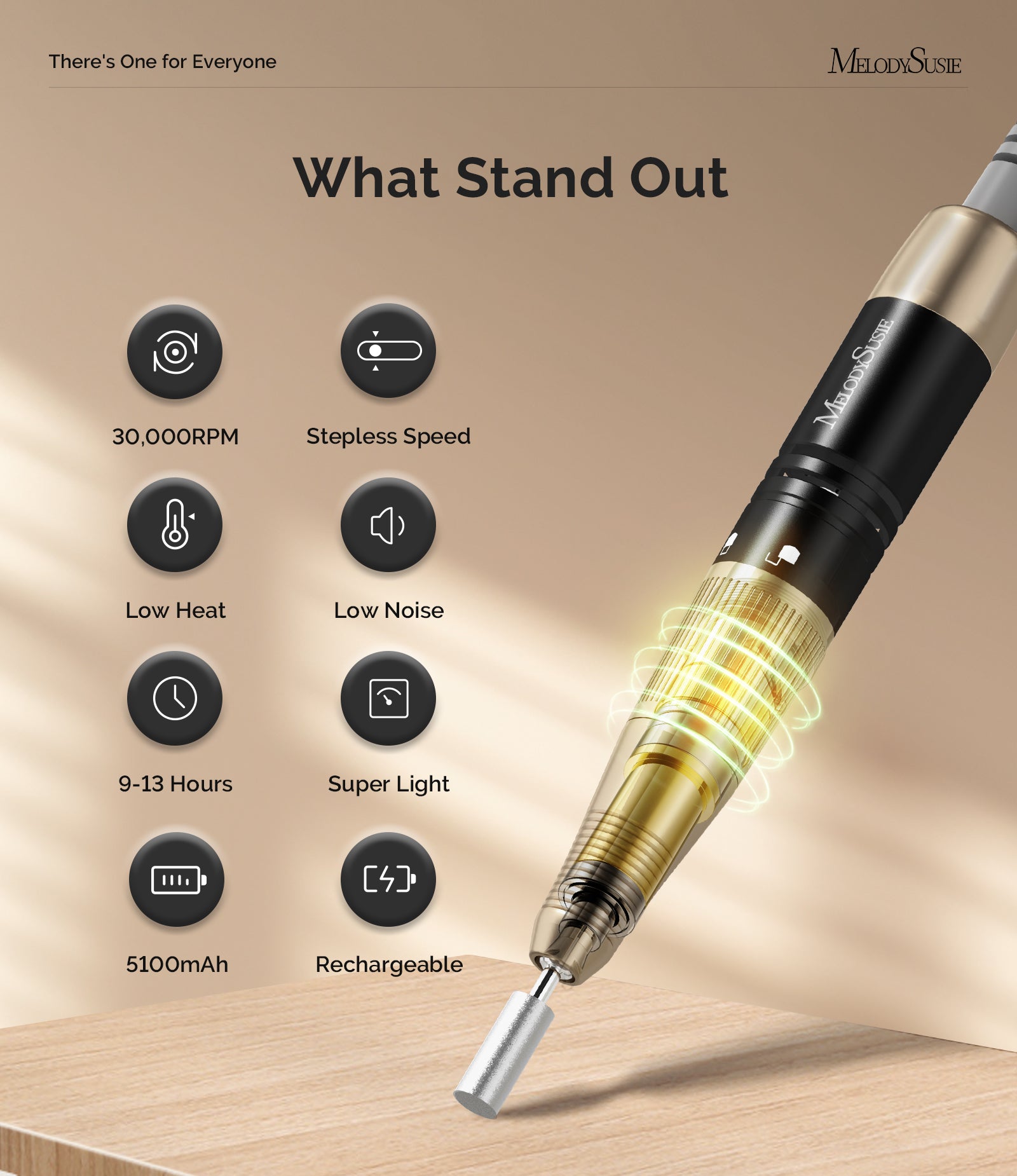 Jade(SC320C) Clip-On Vintage-Style Rechargeable Nail Drill 30,000RPM - Black - 图片4