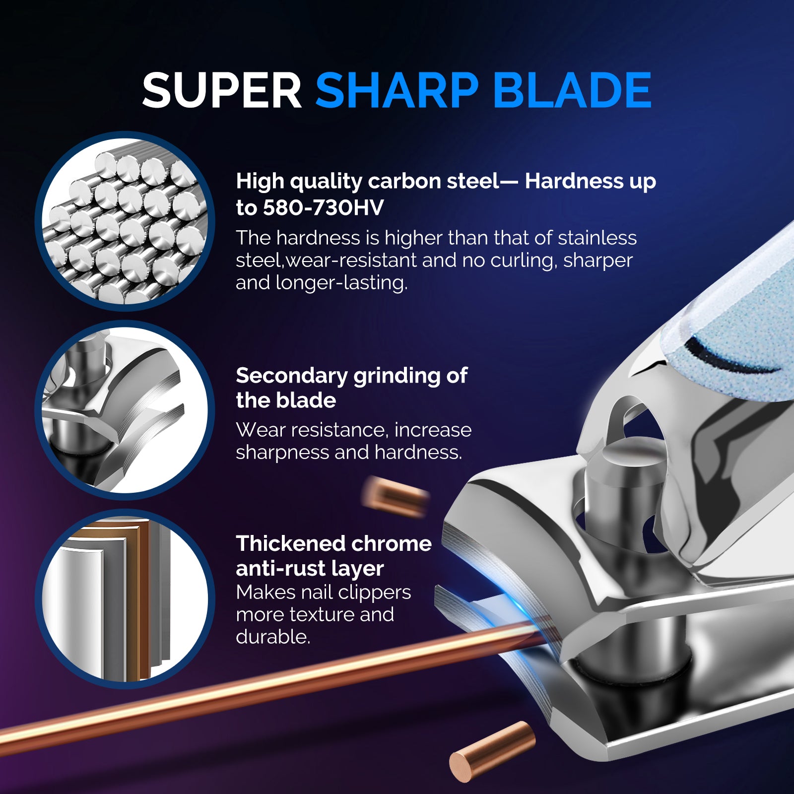 Stainless Steel Nail Clippers 2 in 1 Kit - Blue - 图片3