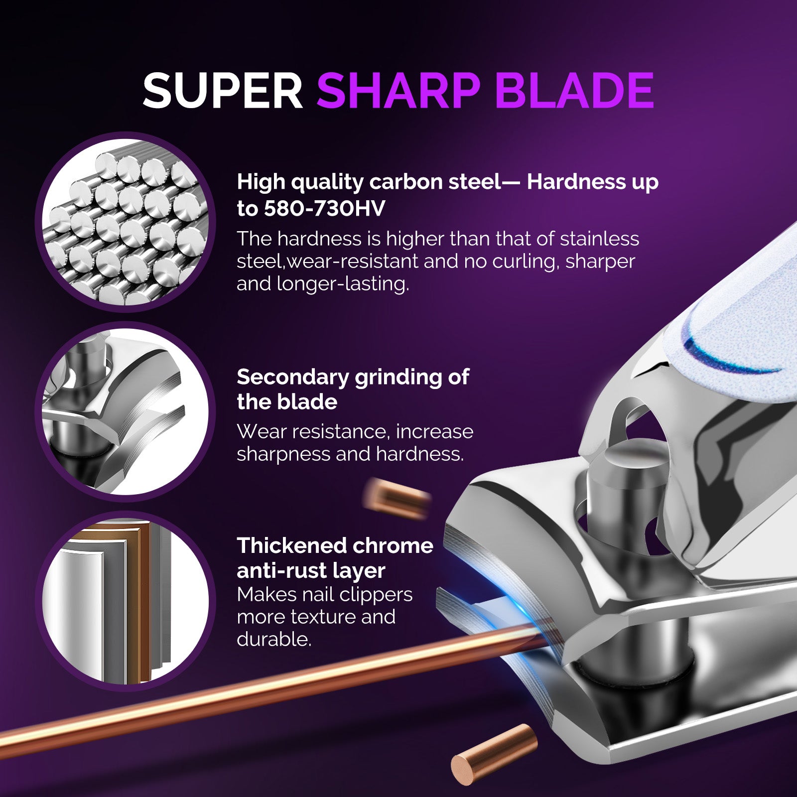 Stainless Steel Nail Clippers 2 in 1 Kit - Purple - 图片3