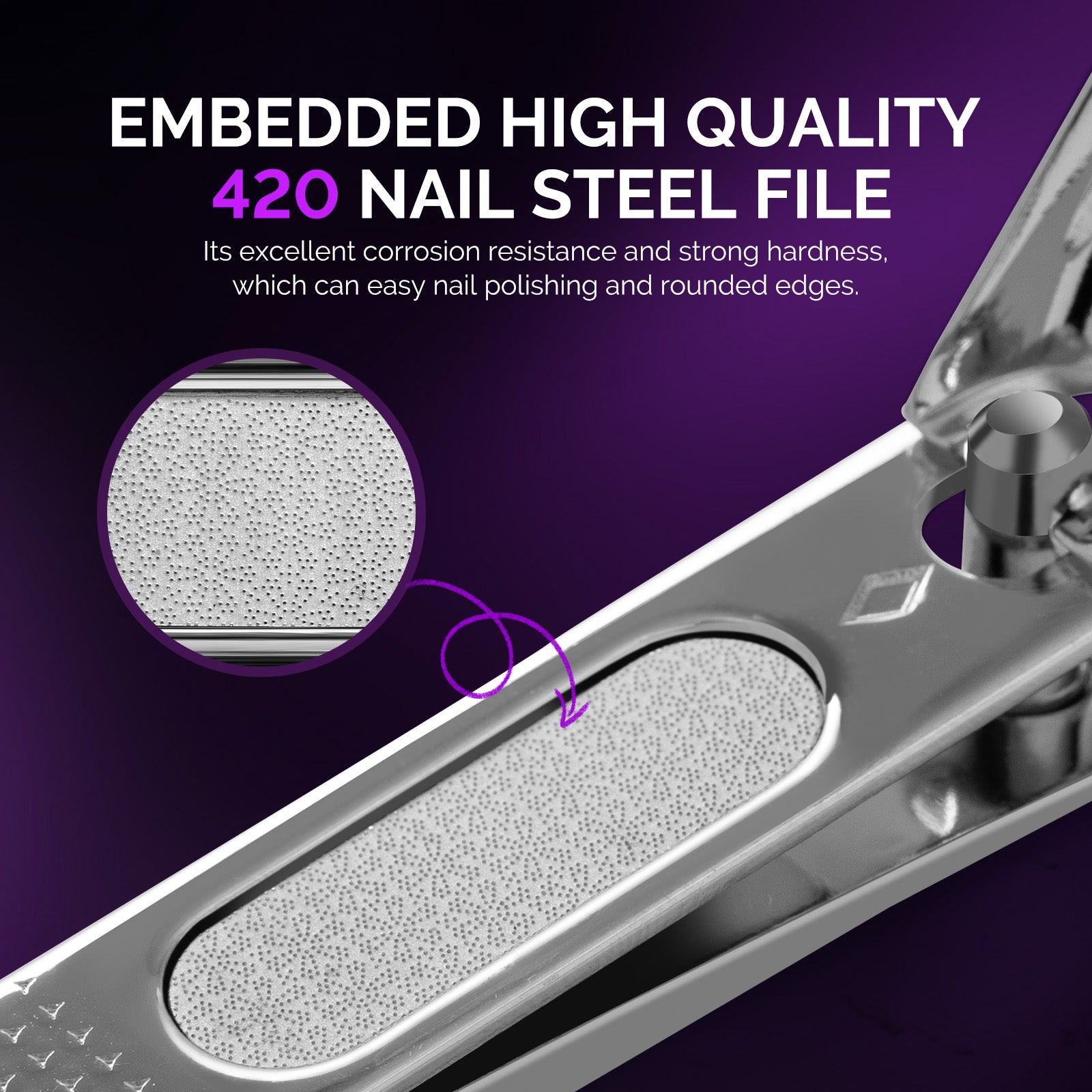 Stainless Steel Nail Clippers 2 in 1 Kit - Purple - 图片6