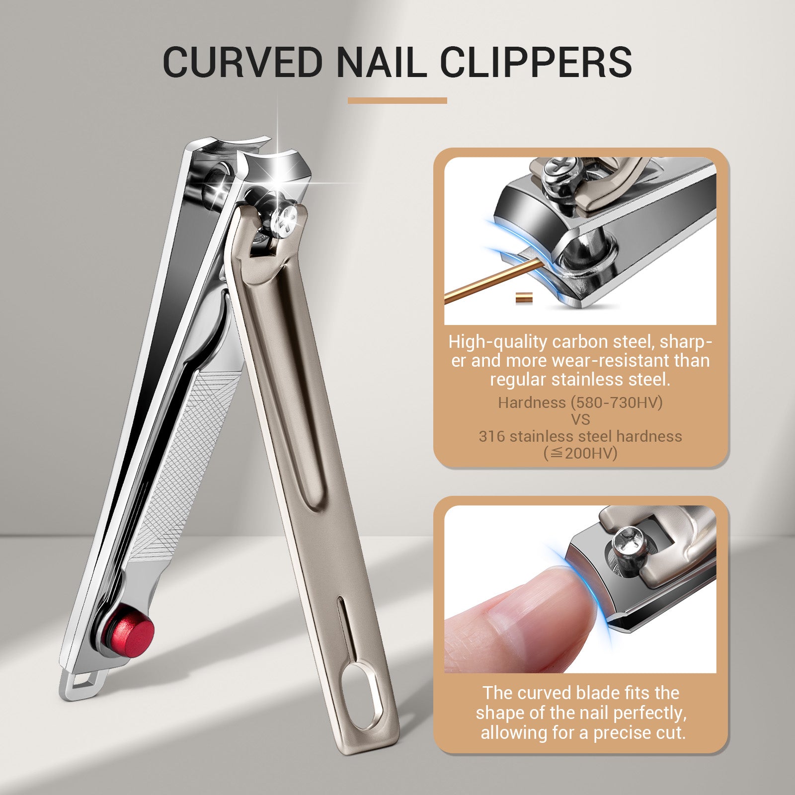 Stainless Steel Nail Clippers 3 in 1 Kit - Champagne - 图片2