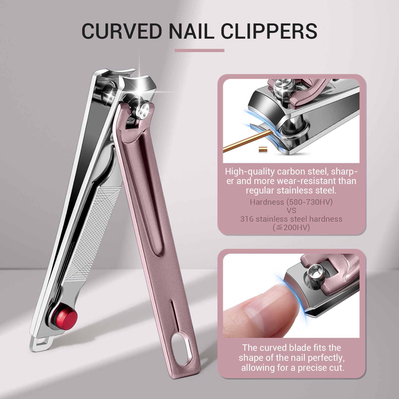 Stainless Steel Nail Clippers 3 in 1 Kit - Pink - 图片2