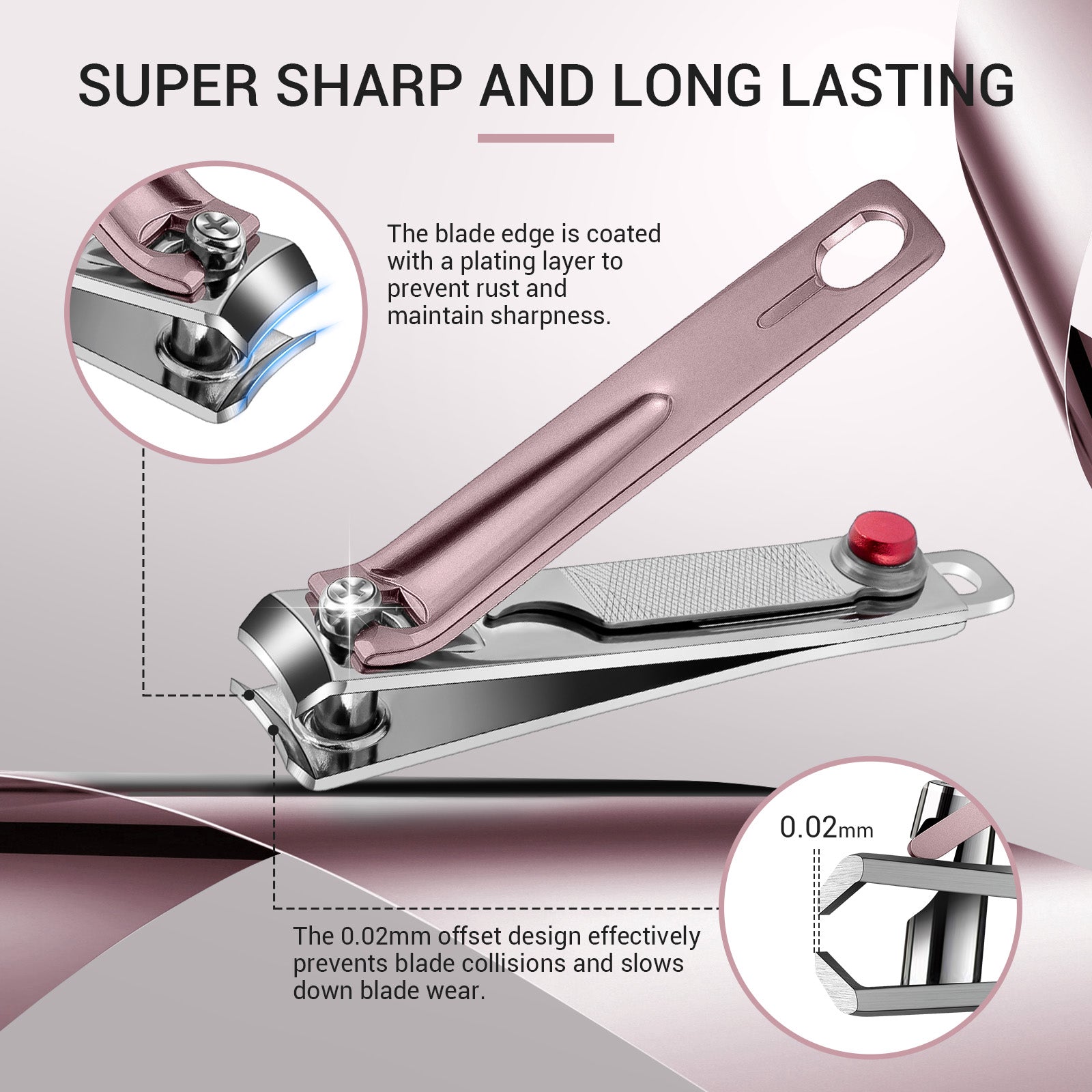 Stainless Steel Nail Clippers 3 in 1 Kit - Pink - 图片3