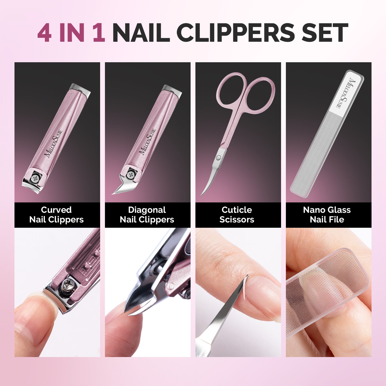 Stainless Steel Nail Clippers 4 in 1 Kit - Pink - 图片8