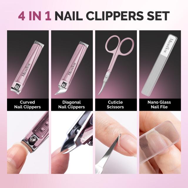 Stainless Steel Nail Clippers 4 in 1 Kit - Pink