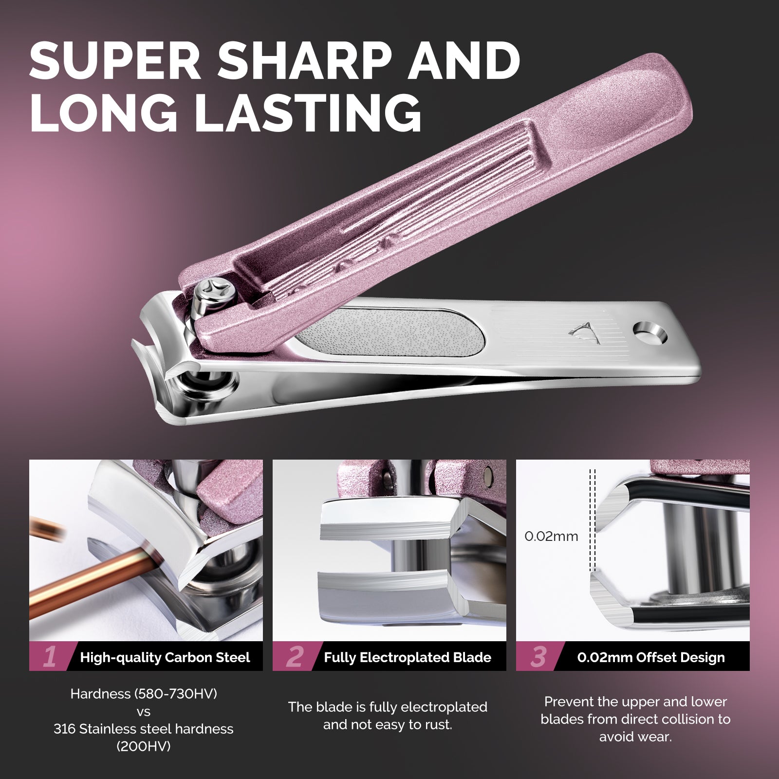 Stainless Steel Nail Clippers 4 in 1 Kit - Pink - 图片3