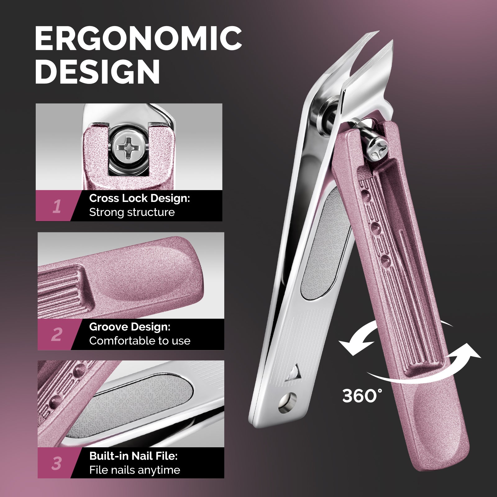 Stainless Steel Nail Clippers 4 in 1 Kit - Pink - 图片4