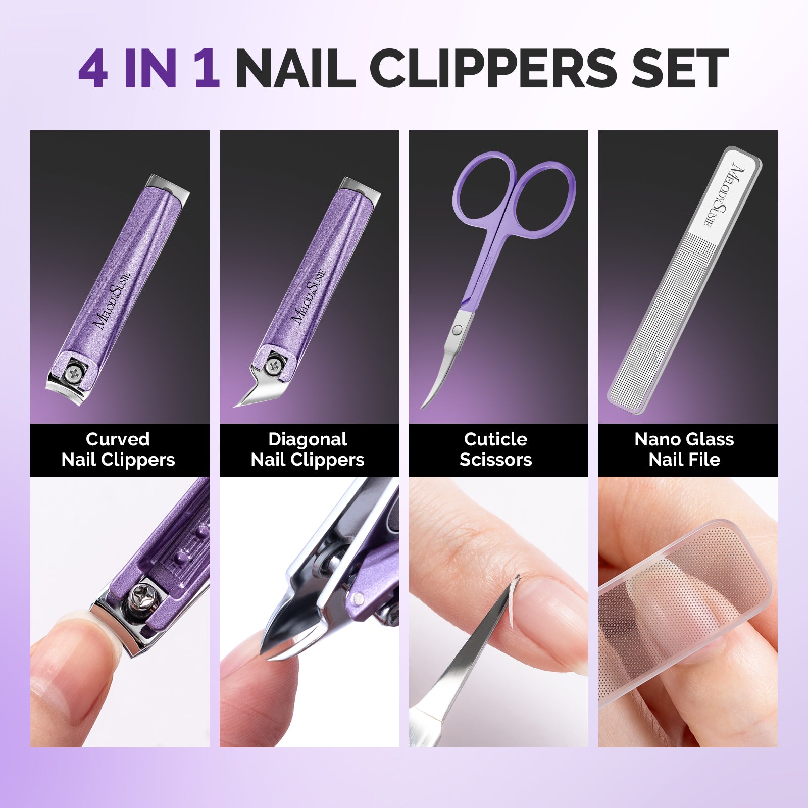 Stainless Steel Nail Clippers 4 in 1 Kit - Purple - 图片8