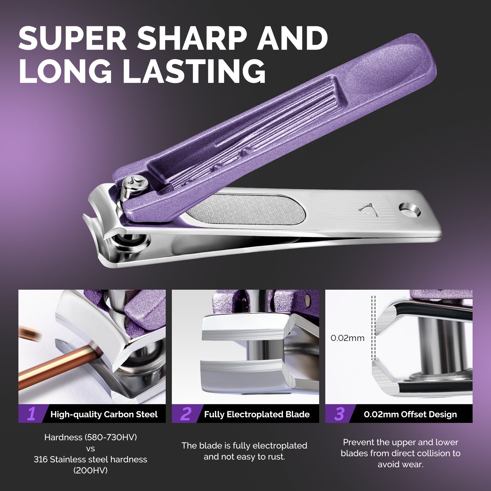 Stainless Steel Nail Clippers 4 in 1 Kit - Purple - 图片3
