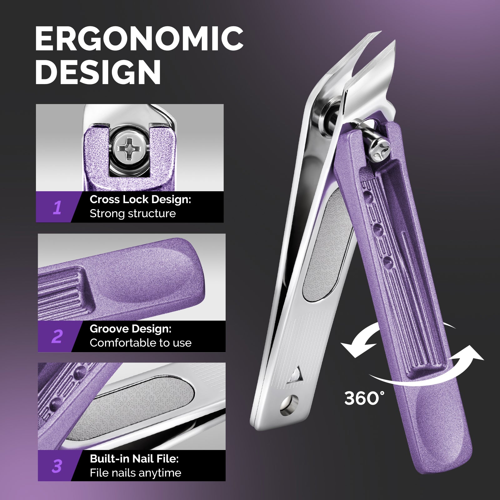 Stainless Steel Nail Clippers 4 in 1 Kit - Purple - 图片4