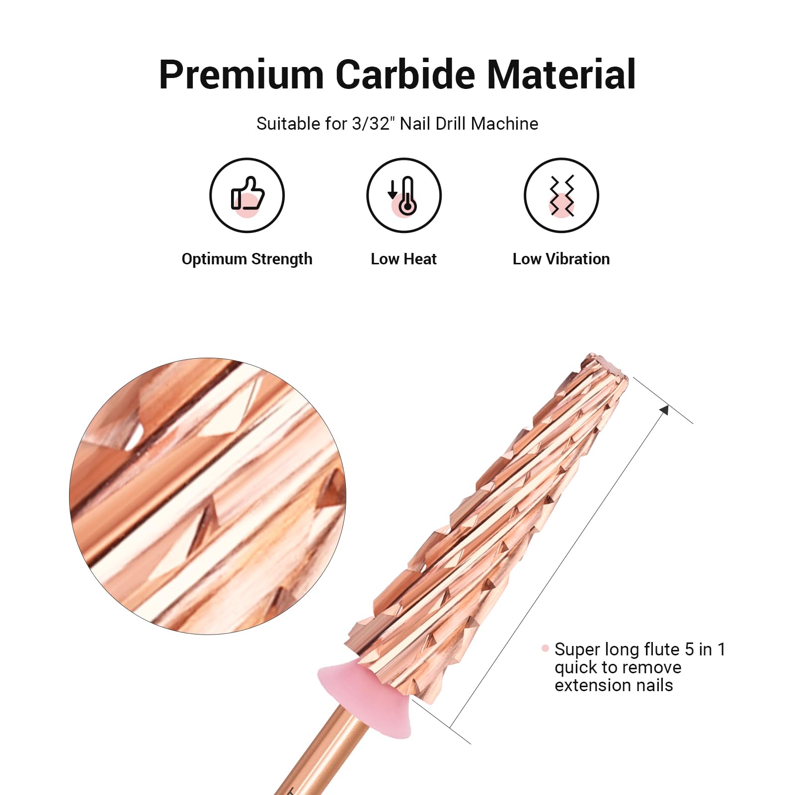Super Long 5 in 1 Tungsten Carbide Nail Drill Bit (Rose-Gold) - 图片2