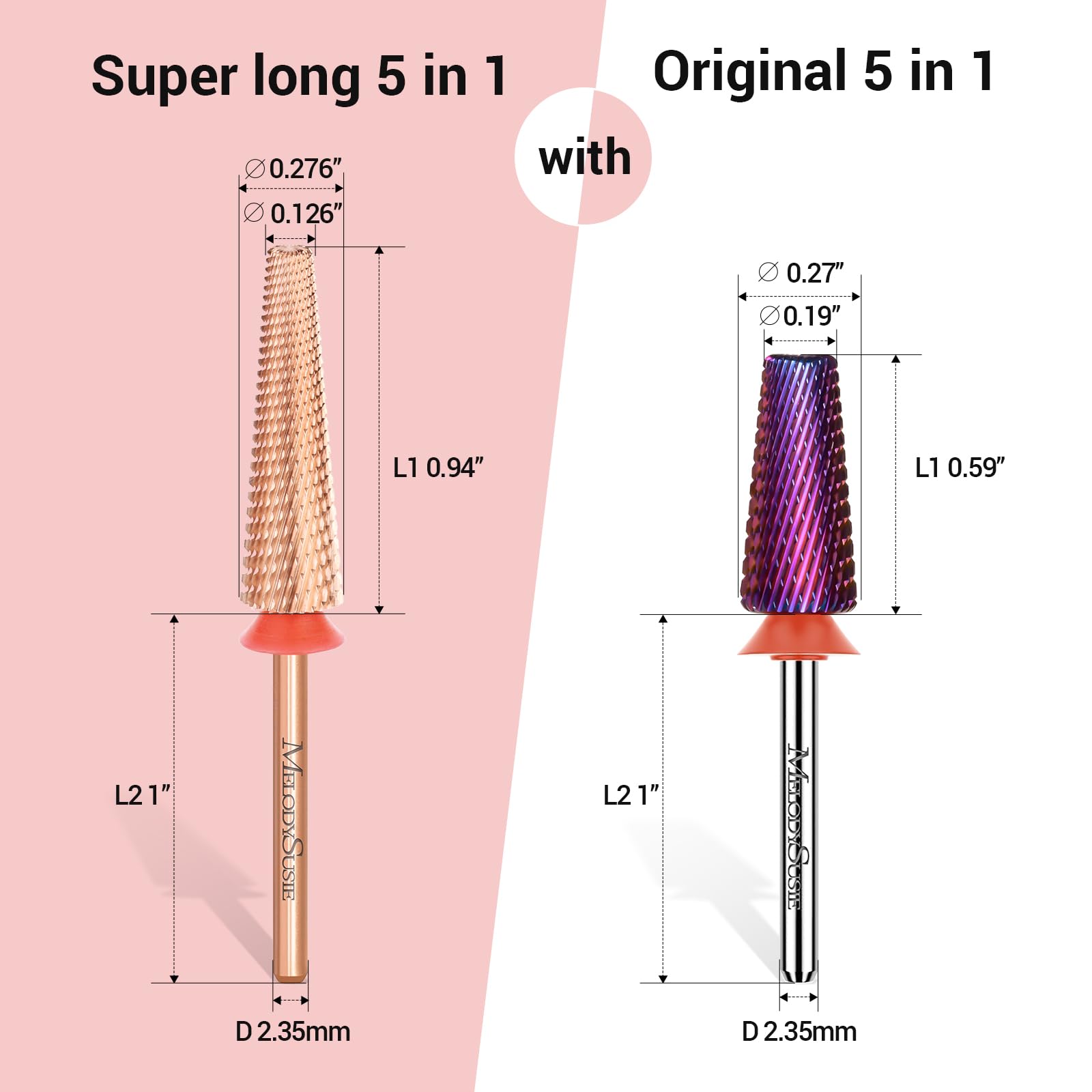Super Long 5 in 1 Tungsten Carbide Nail Drill Bit (Rose-Gold) - 图片3