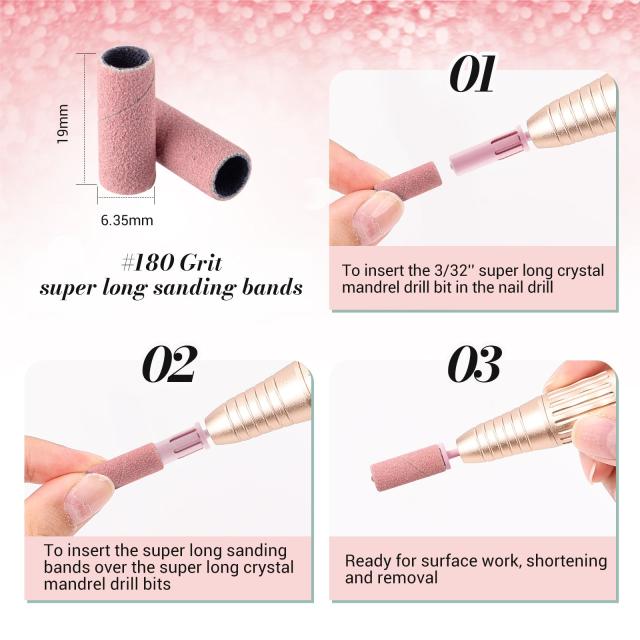 Super Long Sanding Bands with 6.65mm Crystal Mandrel Bit - 50 Pcs