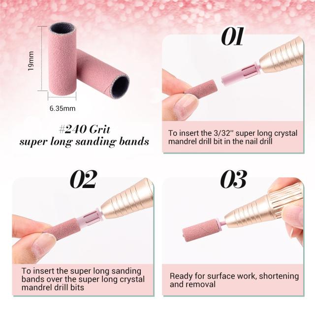 Super Long Sanding Bands with 6.65mm Crystal Mandrel Bit - 50 Pcs