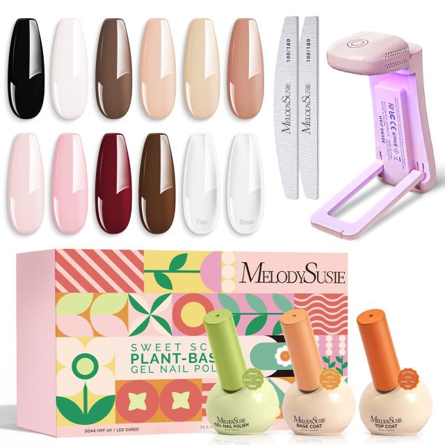 Plant-Based HEMA-Free & HPMA-Free & TPO-Free Gel Nail Polish 12Pcs Classic Nude Set With Nail Tools - US ONLY