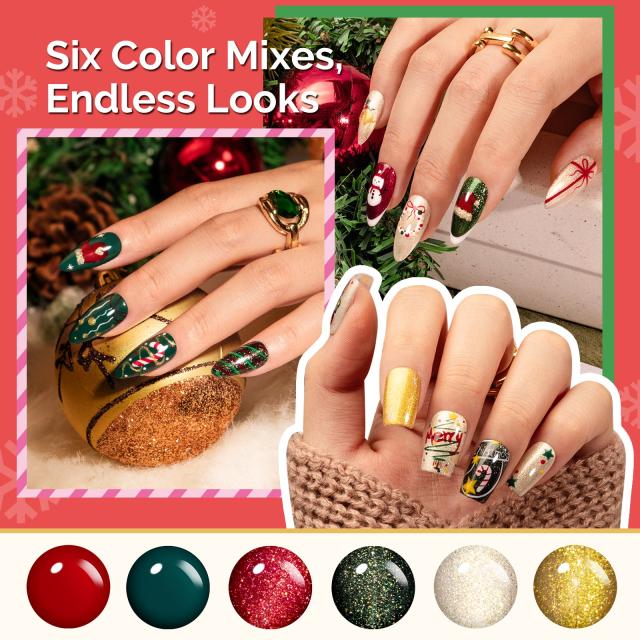 Plant-Based HEMA-Free & HPMA-Free & TPO-Free Gel Nail Polish Set - Christmas Set 16.5ml 6Pcs