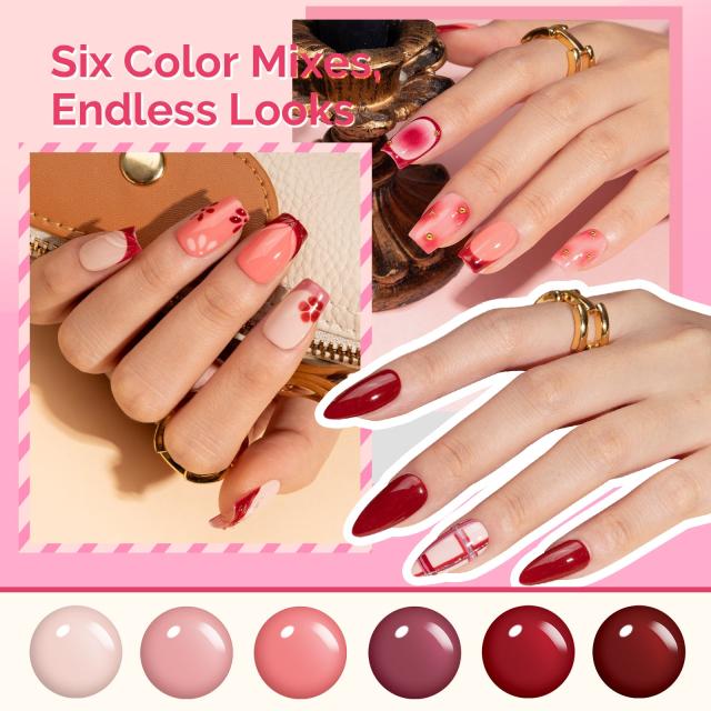 Plant-Based HEMA-Free & HPMA-Free & TPO-Free Gel Nail Polish Set - Crimberry Spark Set 16.5ml 6Pcs
