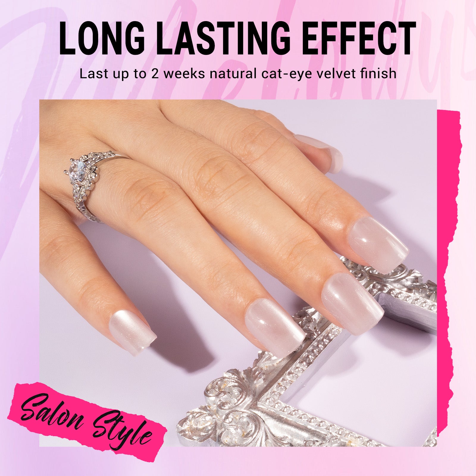 Velvet Pink Cat Eye Press On Nails Kit - US ONLY - 图片2