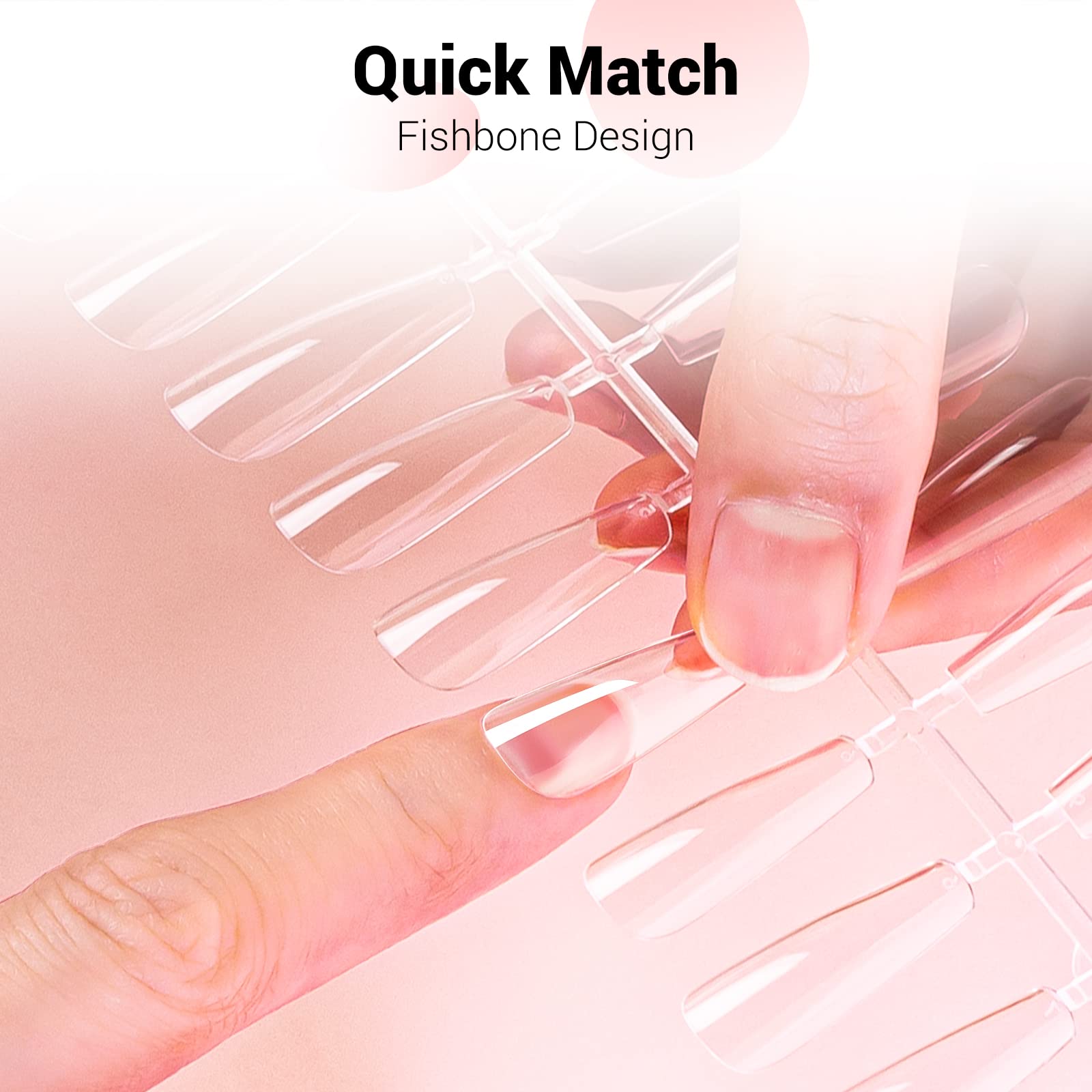 XXL Long Coffin Nail Tips – Clear Half Cover - 图片2