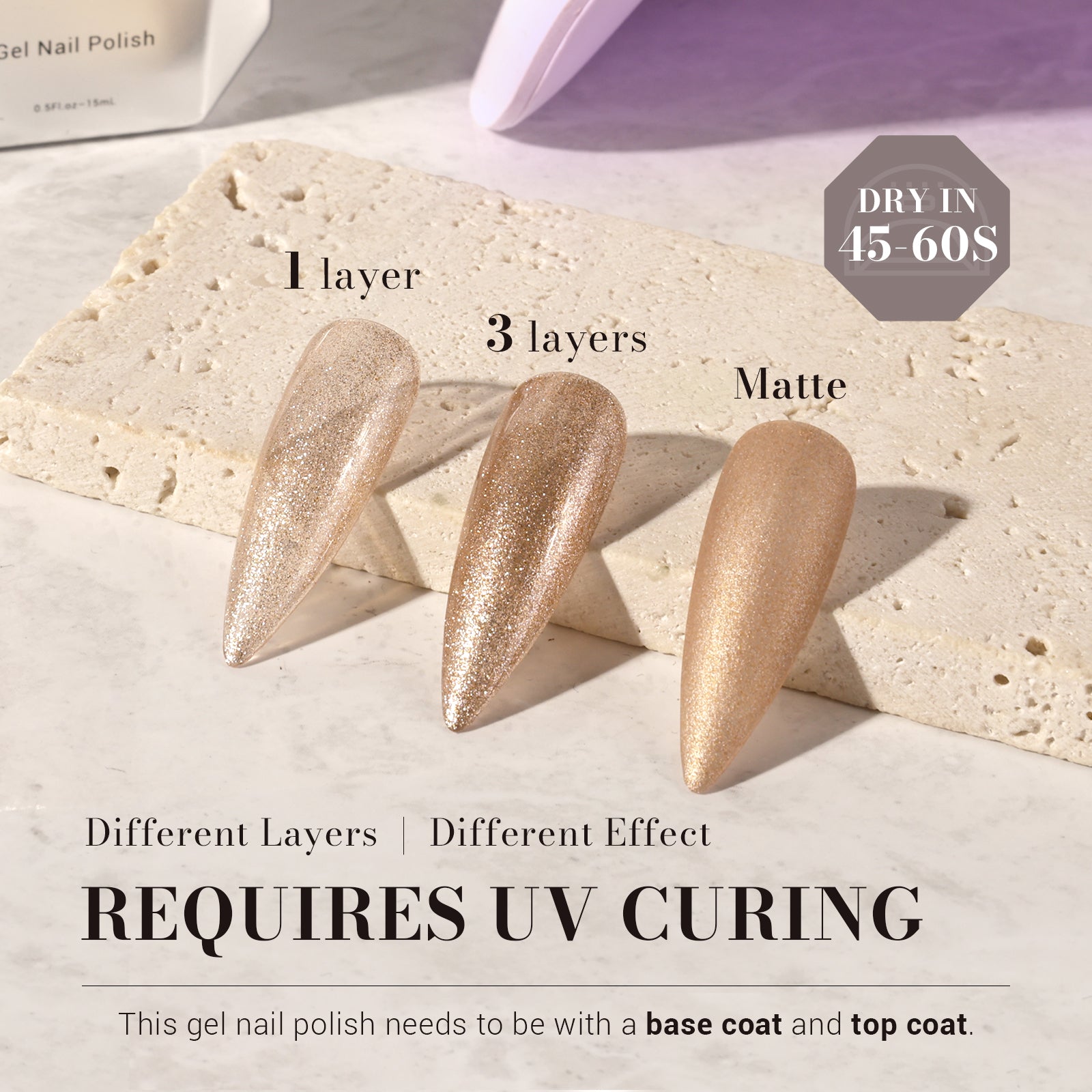 Z159 Champagne Glitter - TPO-Free Faster UV Curing Gel Nail Polish 0.5 fl oz/15ml - 图片3