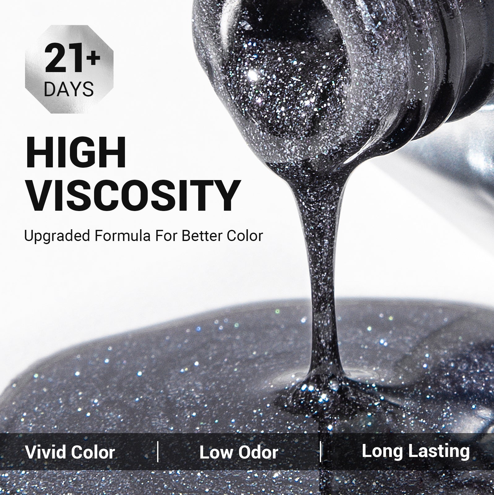 Z200 Black Gray Glitter - TPO-Free Thick Gel Nail Polish(15ml) - 图片3