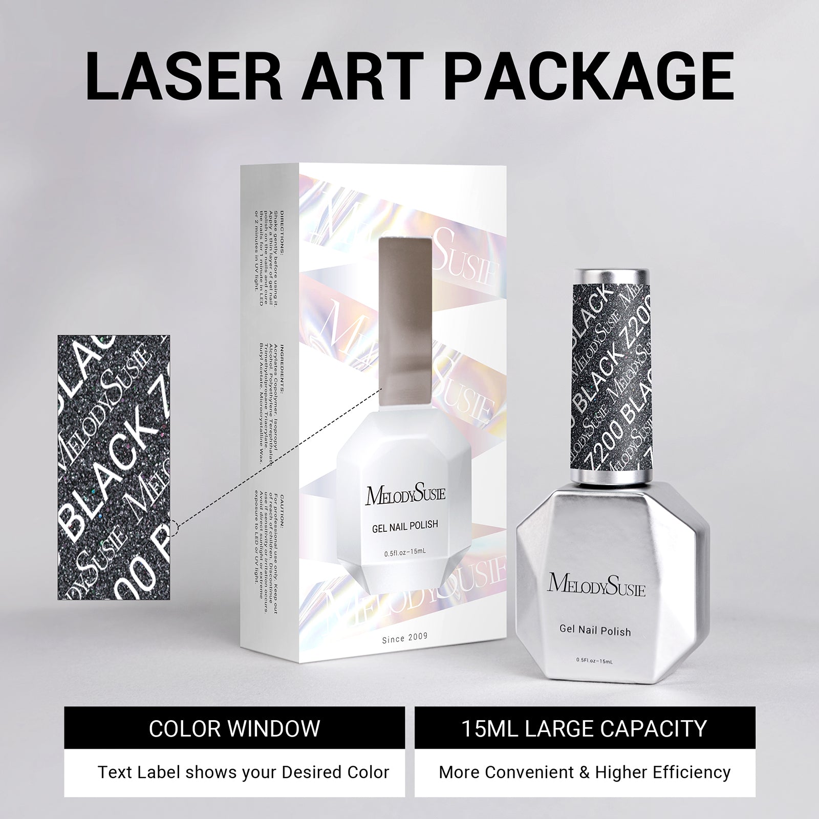 Z200 Black Gray Glitter - TPO-Free Thick Gel Nail Polish(15ml) - 图片7